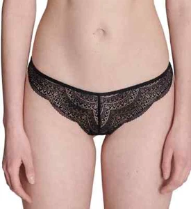 NWT! Simone Perele Women's Sz 5/XL Karma Lace Tanga Panty 12V710 Black - Picture 1 of 9