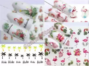 Nail Art Water Transfer Sticker Palm Tree Aloha Feather Flamingo Bird Decals DIY - Picture 1 of 35