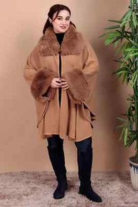 Poncho Cape Faux Fur Women’s Wool Outerwear for Cold Weather & Special Occasion - Picture 1 of 19