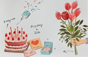 Tarjeta de cumpleaños con sobre 4 x 6 flores de pastel de cumpleaños - Imagen 1 de 5