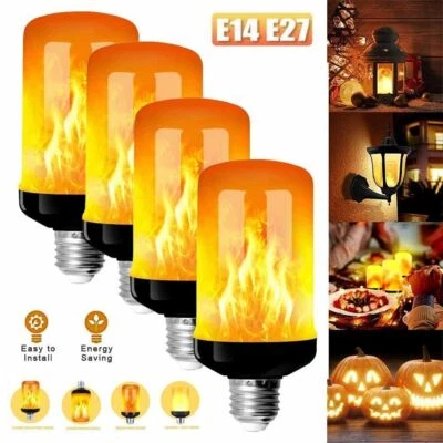 4Tlg E27 E14 LED Licht Fackel Feuer Lampe Flammen Effekt Glühbirne Flacker Birne - Bild 1 von 4