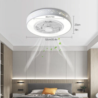 Remote LED Ceiling Fan Light Enclosed Chandelier Fan Lamp Dimmable 3 Speed Fan - Image 1 of 4
