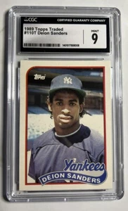 1989 Topps Traded 110T DEION SANDERS Rookie CGC 9 MINT New York Yankees RC - Picture 1 of 2