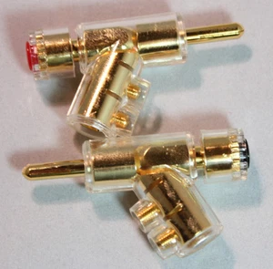 4 un. (2 pares) cable de altavoz de bloqueo dorado enchufes de plátano compatibles con RoHS - Imagen 1 de 3