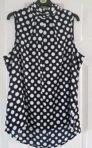 Next Size 20 Black & White Polka Dot Sleeveless blouse, Zip detail,High neck,NEW - Picture 1 of 6