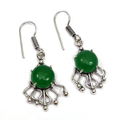 Halloween Christmas Gift For Girls Crooked Hand Green Onyx Earring 1.5'' o922 - Image 1 of 4