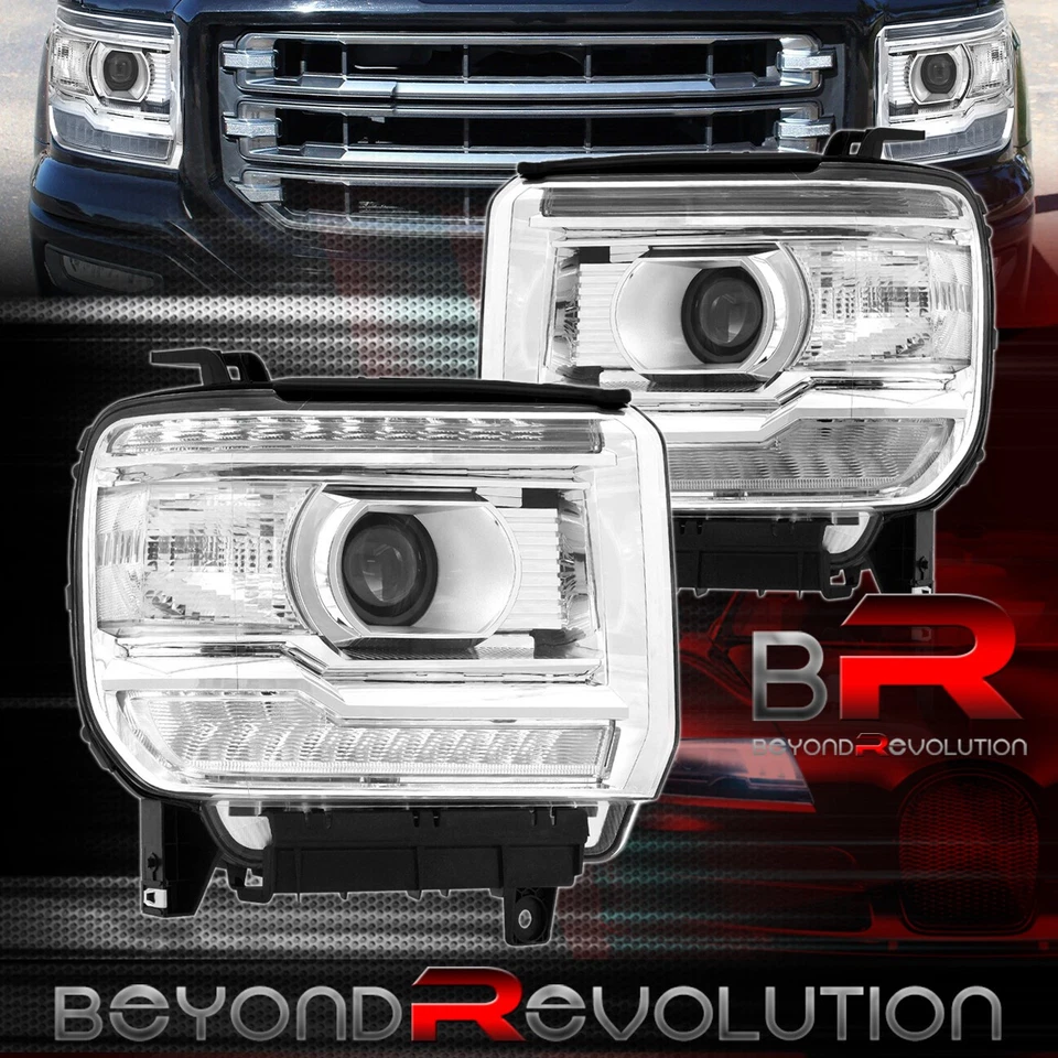 For 2014-2018 Sierra LED DRL Projector Headlight Assembly Signal Lamp Set Chrome — 第 1/4 张图片