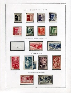 Marruecos francés; 1949 primeras emisiones pictóricas como nuevo (en su mayoría MNH) lote en página de álbum - Imagen 1 de 1