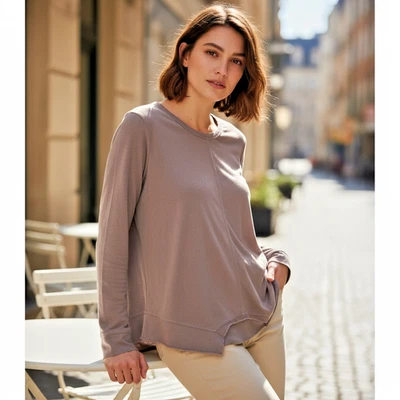 Easel Women's Size Large Solid Gray Lined Asymmetrical Edge Long Sleeve Blouse - Image 1 of 4