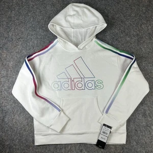 Adidas Hoodie Youth Girls Large 14 NWT White Rainbow Pullover Sweatshirt Logo - Picture 1 of 10