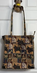 VTG 90s Jade Tapestry Bag 2 Handles Faithful Companion Dog Zipper Tote Coin - Picture 1 of 12