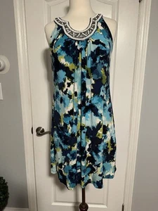 Apt 9 Summer halter dress beaded neckline colorful abstract - size M - Picture 1 of 8