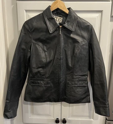 Chaqueta CLIO Mujer 100% Cuero Negra Cremallera Completa Forrada Moto Bolsillos Talla 8 Foto 1 de 4