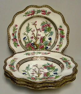 Coalport CIOTOLE PER ZUPPA CERCHIO ALBERO INDIANO MULTICOLORE SMERLATE VECCHIE 8-3/4" SET DI 4 - Foto 1 di 3