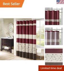 Serene Flora Fabric Shower Curtain, mbroidered Transitional Shower Curtains f... - Picture 1 of 5