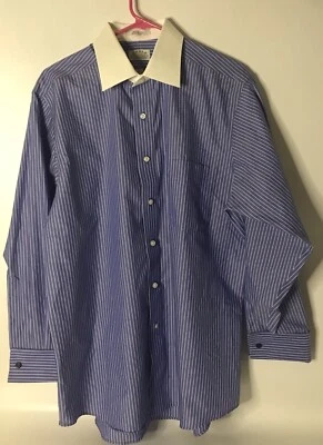 Camisa Eagle Shirtmakers Azul Blanco Rayas 16.5 32/33 Puño Francés Usada en Excelente Condición Foto 1 de 4