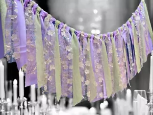 Wedding Shabby Chic Purple Tutu Garland, Floral Sparkly Lace Princess Banner - Picture 1 of 4