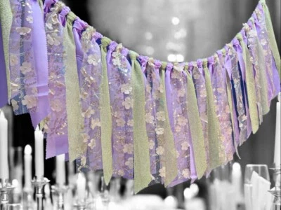 Guirlanda tutu roxa chique gasto casamento, floral brilhante renda princesa banner - Imagem 1 de 4