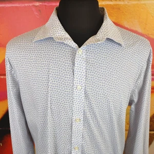 Camicia abito da uomo IZOD Advantage Performance blu slim fit XL 17-17.5 34/35 Geom - Foto 1 di 13