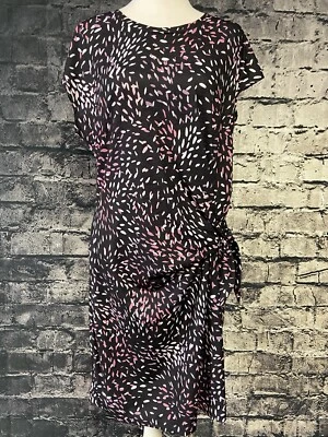 Original  Nicole Miller Womens Dress Large Black Pink Side Knot Relax Stretch - Image 1 of 4