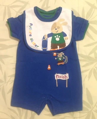 Mameluco Little Wonders bebé niño 0-3 meses tres piezas manga corta, azul griego Foto 1 de 4