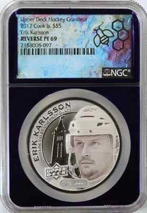 2017 COOK ISLANDS S$5 ERIK KARLSSON 1 OZ SILVER NGC REV PF 69 MINTAGE-500 (097) - Picture 1 of 4