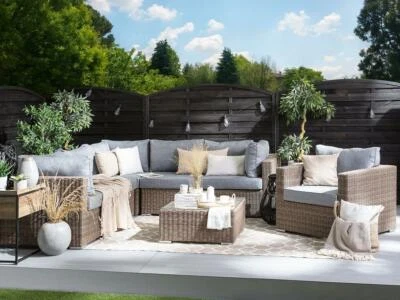 Luxus Rattan Gartenmöbel Lounge Sitzgruppe Sitzgarnitur hellbraun für Terrasse - Bild 1 von 4