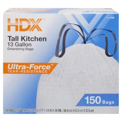 NEW 150-Pack 13-Gal Tall Kitchen Trash Bags Strong Flexible with Drawstrings - Image 1 of 4