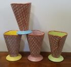 4 ICE CREAM CONE shaped BOWLS Waffle blue yellow pink green