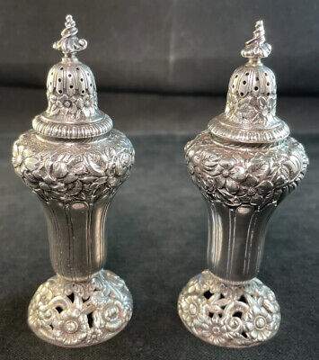 Pair Of Tiffany Pierced Floral Sterling Silver Salt & Pepper Shakers 4.8 Toz • 637.19$