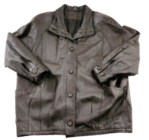 Vintage Jacqueline Ferrar Brown Soft Leather Button Up Jacket Size Petite Large