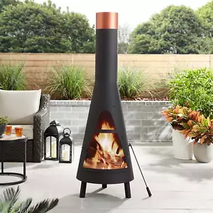 Patio Fireplace Outdoor Wood Burning Fire Pit Backyard Heater 67” Steel Chiminea - Picture 1 of 12