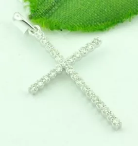 14k Solid White gold Natural Diamond Cross pendant 0.15 ct shared prong - Picture 1 of 7
