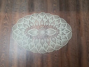 Vintage Handmade Crochet Doily Oval 25" X 18" Light Pastel Green. EUC Beautiful - Picture 1 of 8