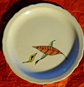 Sterling Dish Made in USA S China B6 Orange Yellow Green Leaf Design 6.5 Round - Picture 1 of 4