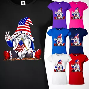 American Flag Gnomes 4th July Women TShirt 1776 Celebrate Patriotic Ladies Shirt - Picture 1 of 12