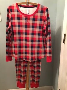 GILLIGAN & O'MALLEY Woman's Medium 2PC PJs Thermal Red Blue Plaid - Picture 1 of 8
