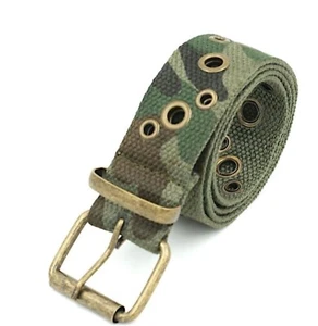 Boy Girl Camo Army Military Green Camouflage Sports Canvas Casual Pants Belt - Picture 1 of 12