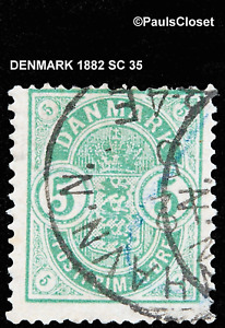 DENMARK 1882 SC 35 COAT OF ARMS 5o USED NO GUM GREEN FINE