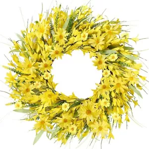 Spring Wreath for Front Door, Artificial Forsythia Flower Wreath 21’’ Artificial - Picture 1 of 7