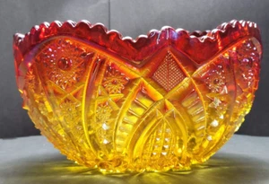 Vintage Indiana Glass Heirloom Sunset Carnival Iridescent Amber Fruit Bowl - Picture 1 of 11