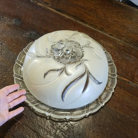 Antique Victorian 40's Ceiling Lamp Fixture Glass Shade 13.75" Dome Cover