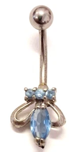 Belly Ring Gemmed Aqua Pronged Non Dangle Naval Steel  - Picture 1 of 3