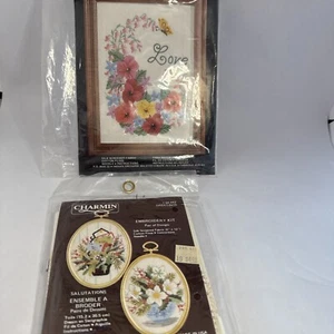 Par de kits de punto de cruz Charmin bordado amor floral Janlynn nuevo en paquete - Imagen 1 de 4