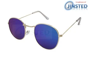 Erwachsene blau verspiegelte runde Sonnenbrille Farbtöne goldkreis rundes Gestell ACI010 - Bild 1 von 3
