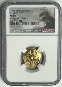 (1700-1713) COLOMBIA 2 ESCUDO CARLOS II NGC AU58 1715 FLEET SHIPWRECK NEW LIST - Picture 1 of 7