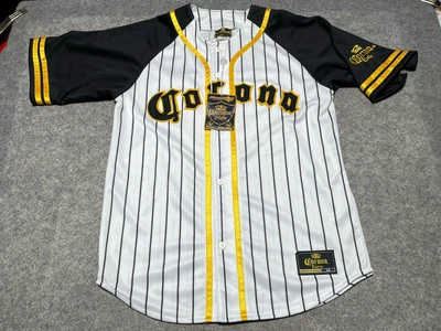 NUEVO Pin Rayas CORONA EXTRA Mediano Abotonado Jersey Blanco Negro Amarillo Camisa 01 Foto 1 de 4