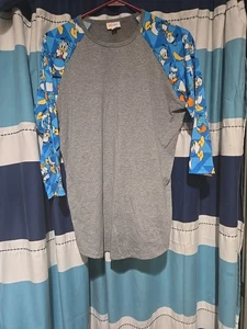 Lularoe Disney Donald Duck Raglan Shirt Gray with Cartoon Print Sleeves large - Picture 1 of 2