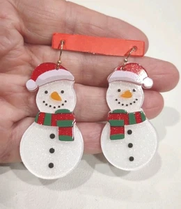 Modernos Pendientes Colgantes de Plástico Navidad Muñeco de Nieve Perforados 2.5", Q42 - Imagen 1 de 3