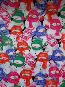2 YDS UNCUT SUPER SNUGGLE FLANNEL FABRIC PACKED SNOWMEN JOANN NEW ON BLK X-MAS - Picture 1 of 1